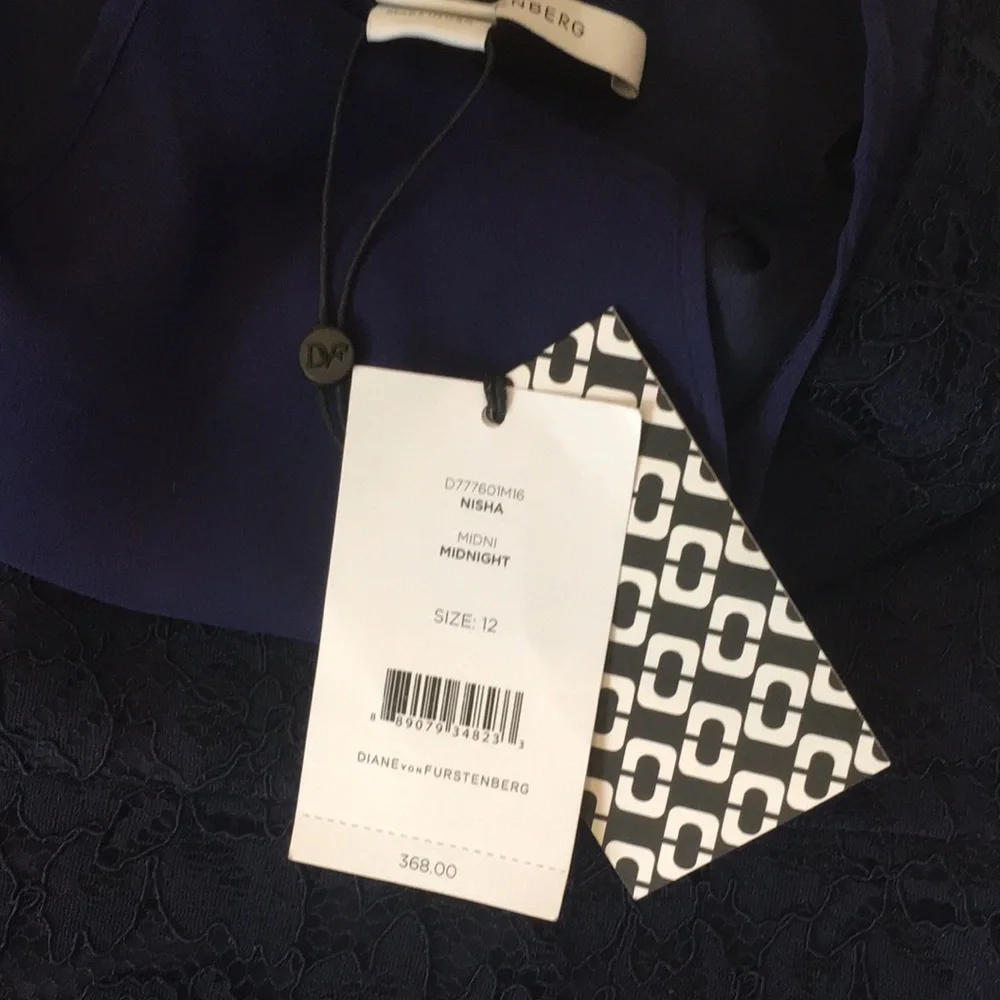 DVF navy blue lace Nisha dress with sheer navy top. - Picture 10 of 16